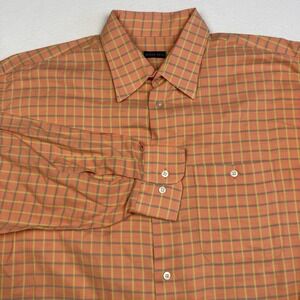 Gitman Bros Shirt Mens XL Orange Plaid Button Front Long Sleeve Dress Casual